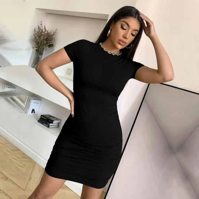 Knitted Dress Summer New Round Neck Pullover One step Short Skirt Women Black - Shop at LoveMi