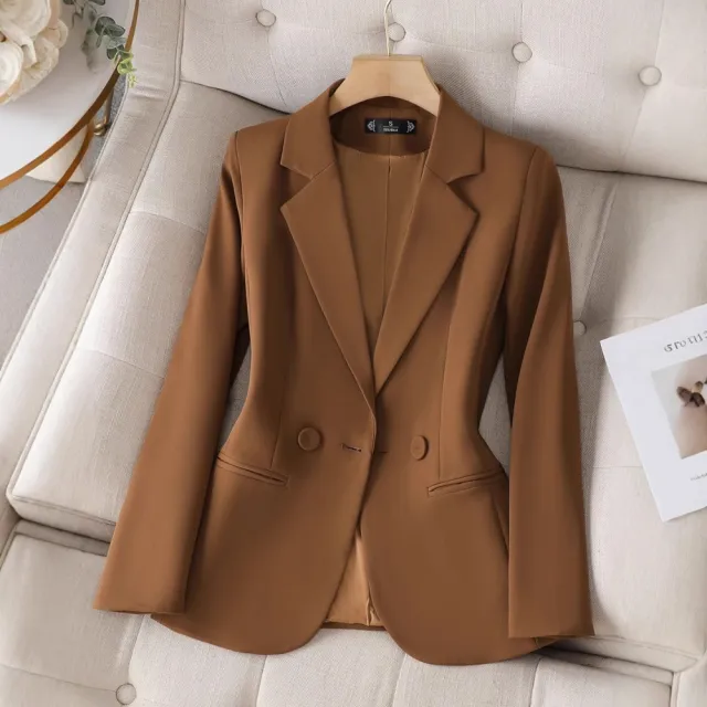 Small Slim Fit Waist Professional Casual Suit Top Coffee Color - Shop at LoveMi