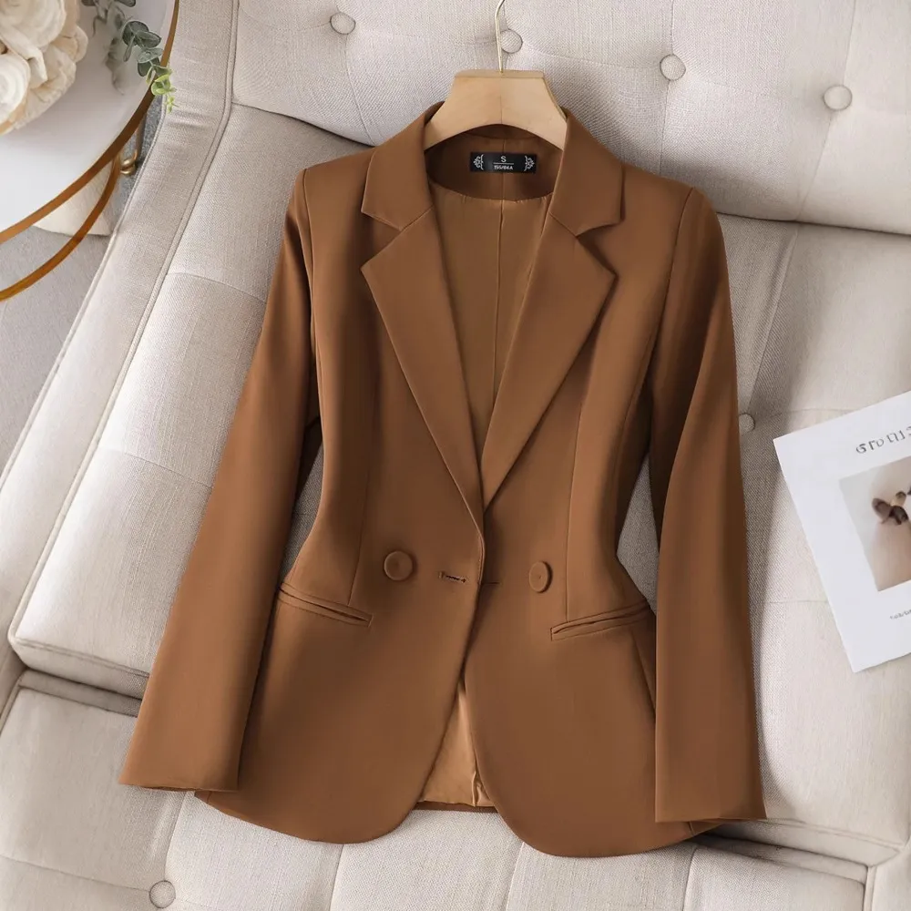 Small Slim Fit Waist Professional Casual Suit Top - Coffee Color