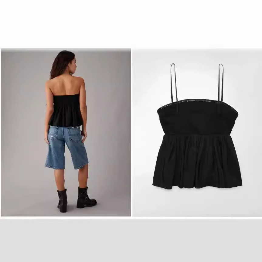 Women's Ruffled Shoulder Strap Bandeau Sling Top