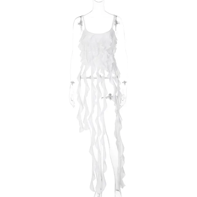 Fashion Personality Ruffled Tassel Suspender Vest White - Shop at LoveMi