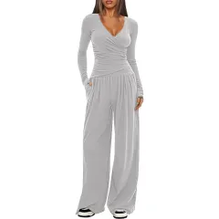 Cross-border Hot Loose Wide-leg Pants Casual And Comfortable Suit - Light Grey - View 1