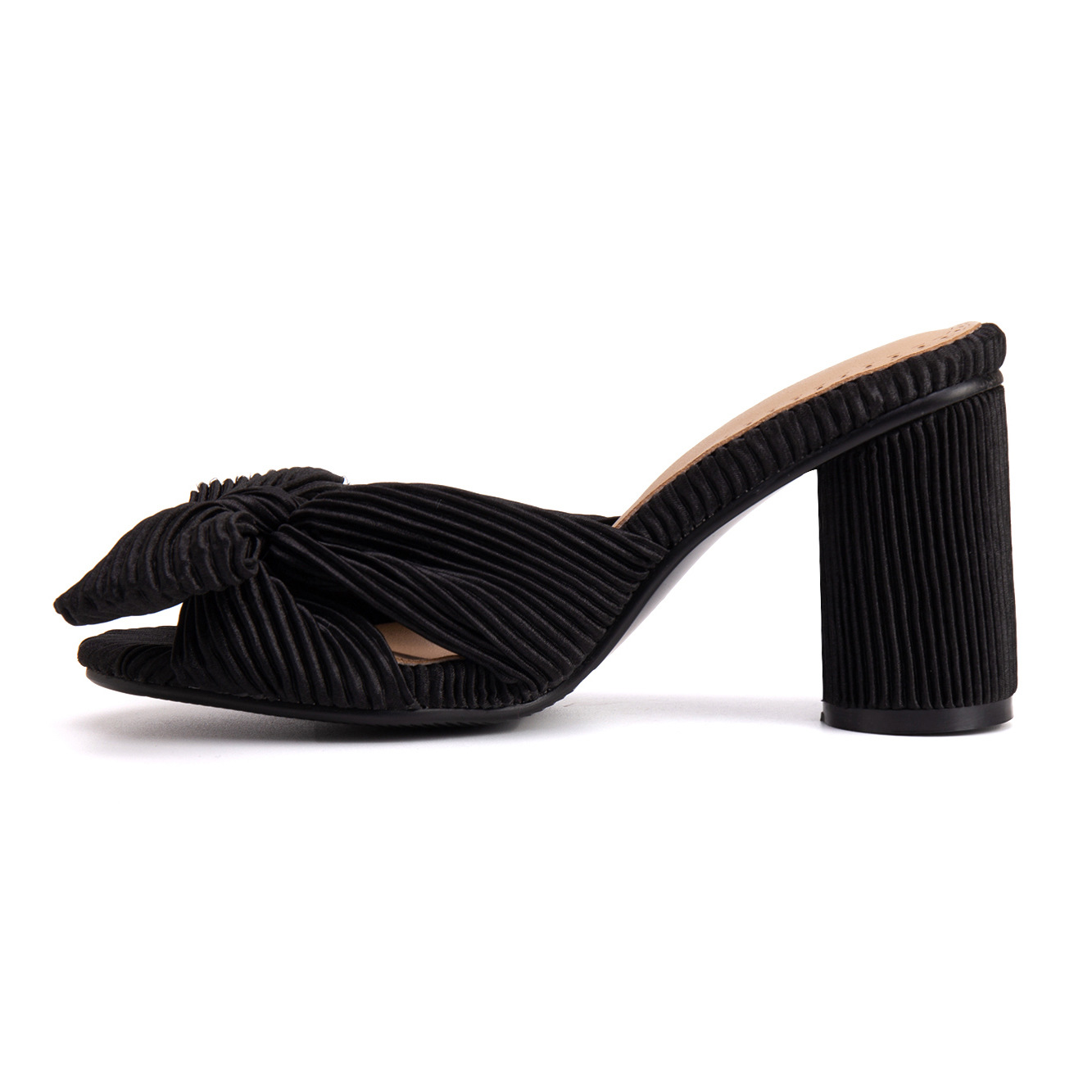 Satin Peep-Toe Chunky-Heel Sandals, picture 3 of 12