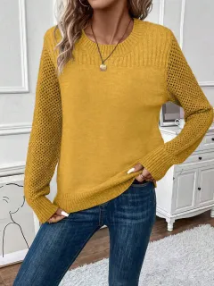 European And American Round Neck Long Sleeve Solid Colour Sweater Bottoming Sweater - Yellow - View 1