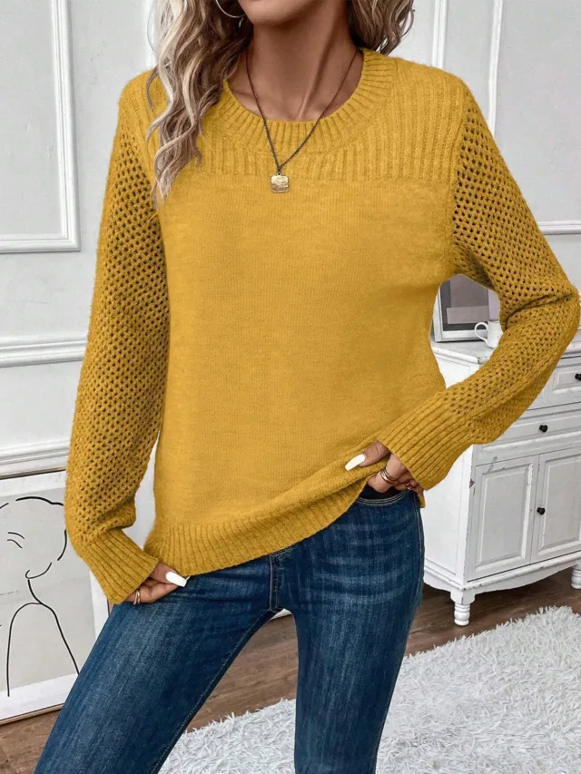 European And American Round Neck Long Sleeve Solid Color Sweater Bottoming Sweater Yellow - Shop at LoveMi