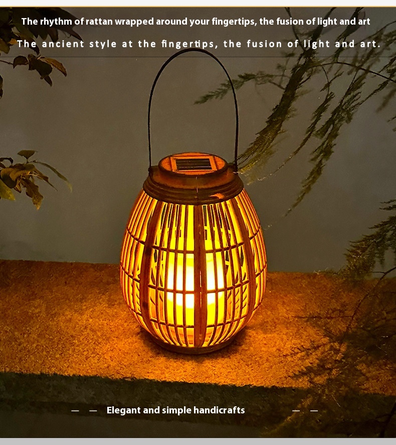 Solar Garden Decoration Bamboo Woven Candle Lights