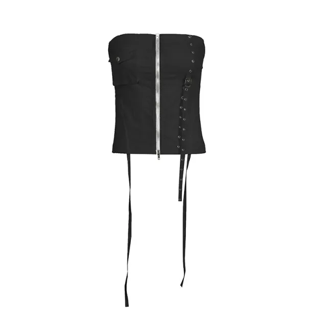 Women's Fashionable Simple Cargo Pocket Zipper Slim Fit Waist Tube Top Black - Shop at LoveMi