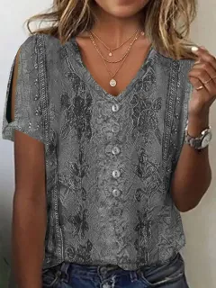 Casual Women's Short-sleeved T-shirt - Grey - View 1
