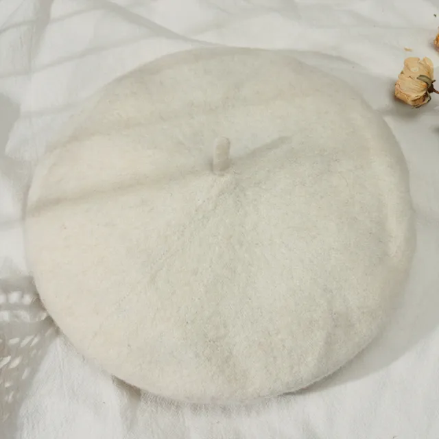 Artistic Wool Candy Color Painter Cap Fashionable Warm Hat Milky White - Shop at LoveMi