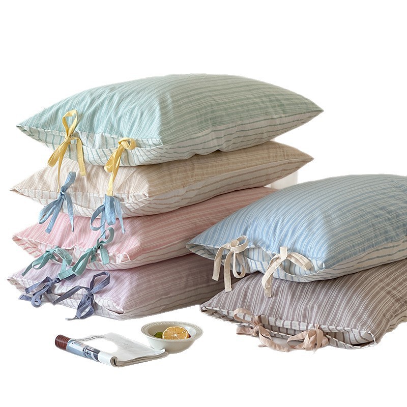 Candy-colored Cotton Striped Pillowcase With A Bow Detail | Grolano