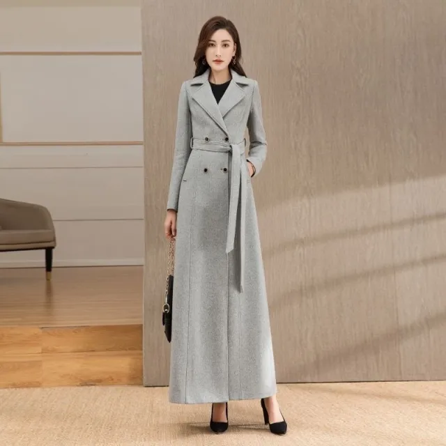 Woolen Double breasted Elegant Cashmere Coat Gray - Shop at LoveMi