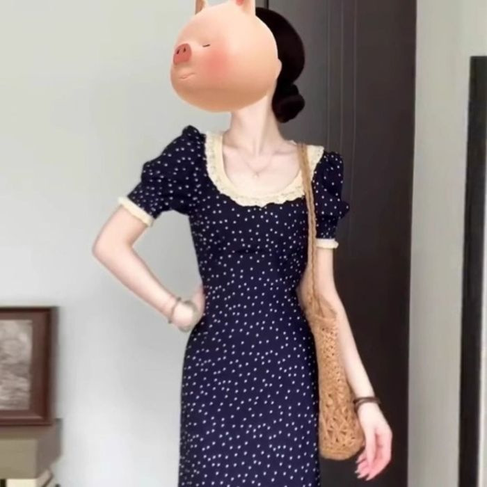 Women's French-style Lace Polka Dot Dress