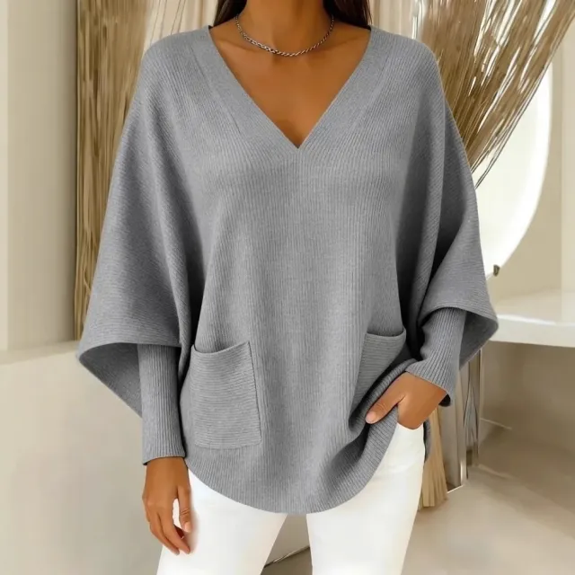 Relaxed Laid back Soft And Cozy Womens Casual Solid color V neck Sweater Gray - Shop at LoveMi