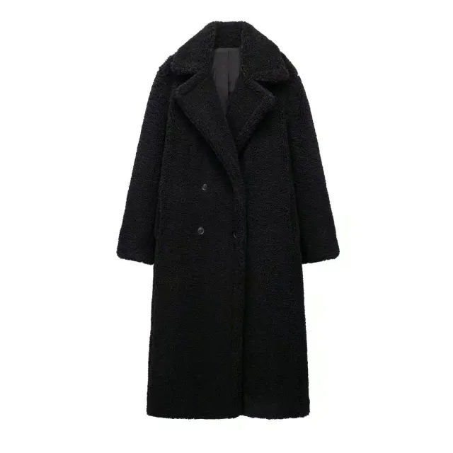 Oversized Coat With A Large Lapel Made Of Thick Lambswool Fleece Black - Shop at LoveMi