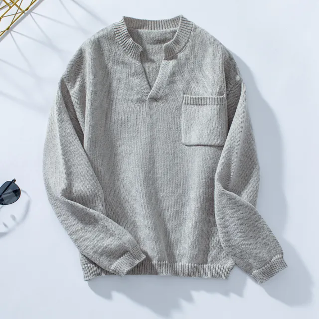 Women's Sweater Solid Color Pocket Casual Loose Gray - Shop at LoveMi