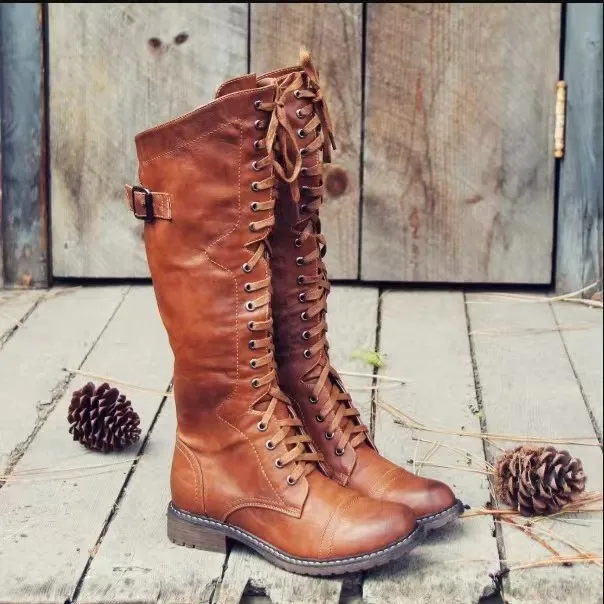 Chunky Heel Casual European And American Fashion High Leg Boot Brown - Shop at LoveMi