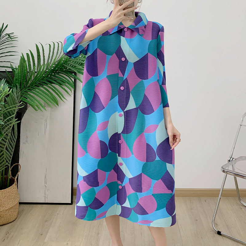 Pleated Mid-length Design Niche Temperament Turn-down Collar Coat Women
