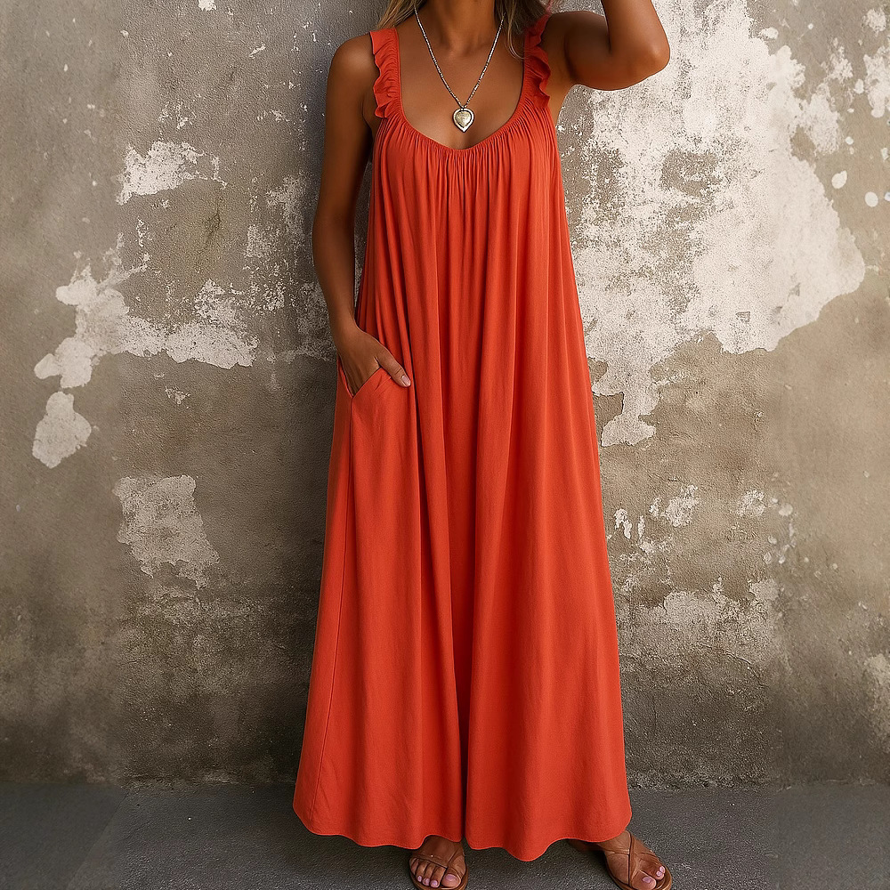 Women's Casual Sleeveless U Neck Regular Gather Multi color Dress Red - Shop at LoveMi