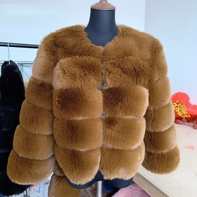 Warm Leisure Stitching Women's Faux Fox Coat Brown - Shop at LoveMi