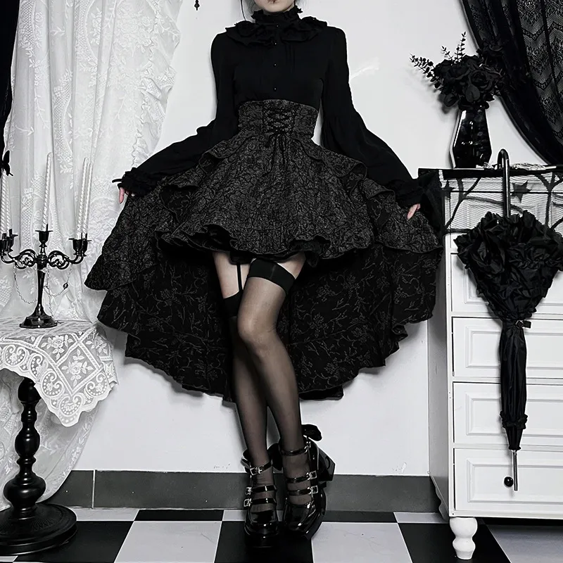 Patchwork Hip Skirt Elegant Slim High Waist Lace-up Waist-controlled Trailing Skirt Women - Black