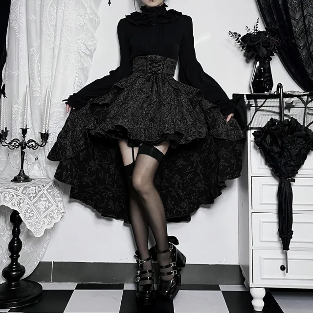Patchwork Hip Skirt Elegant Slim High Waist Lace up Waist controlled Trailing Skirt Women Black - Shop at LoveMi