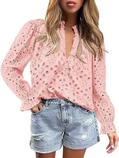 Women's Autumn Top Fashion Horn Long Sleeve Casual - Pink - View 1