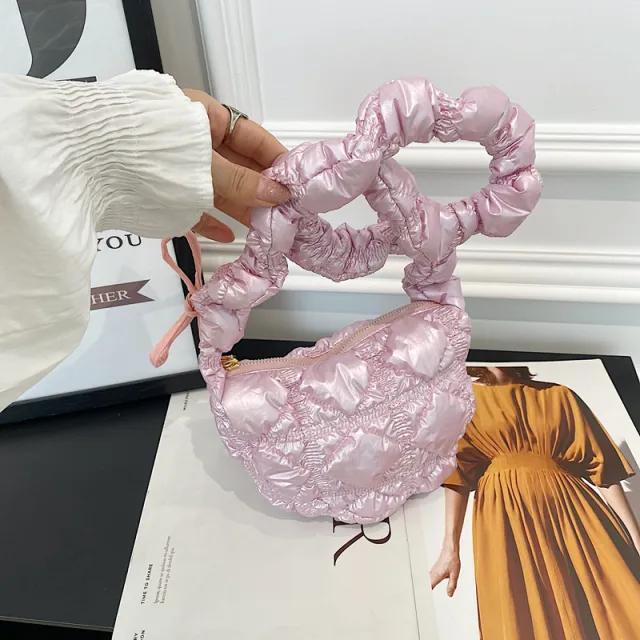 Pleated Cloud Bag Advanced Bright Face Color Shoulder Pink - Shop at LoveMi