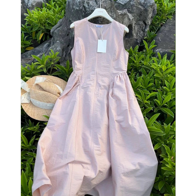 Niche Design V-neck Zipper Nipped-waist Vest Dress