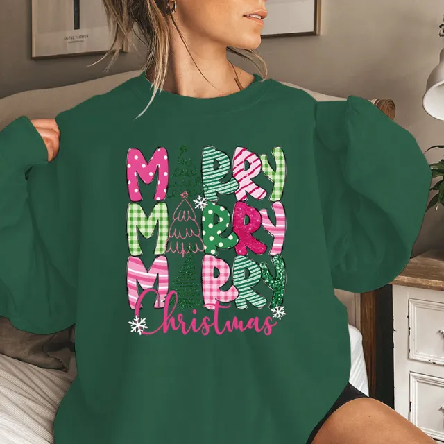 Merry Christmas E Cartoon Sweatshirt Festive Cute Gifts Green - Shop at LoveMi