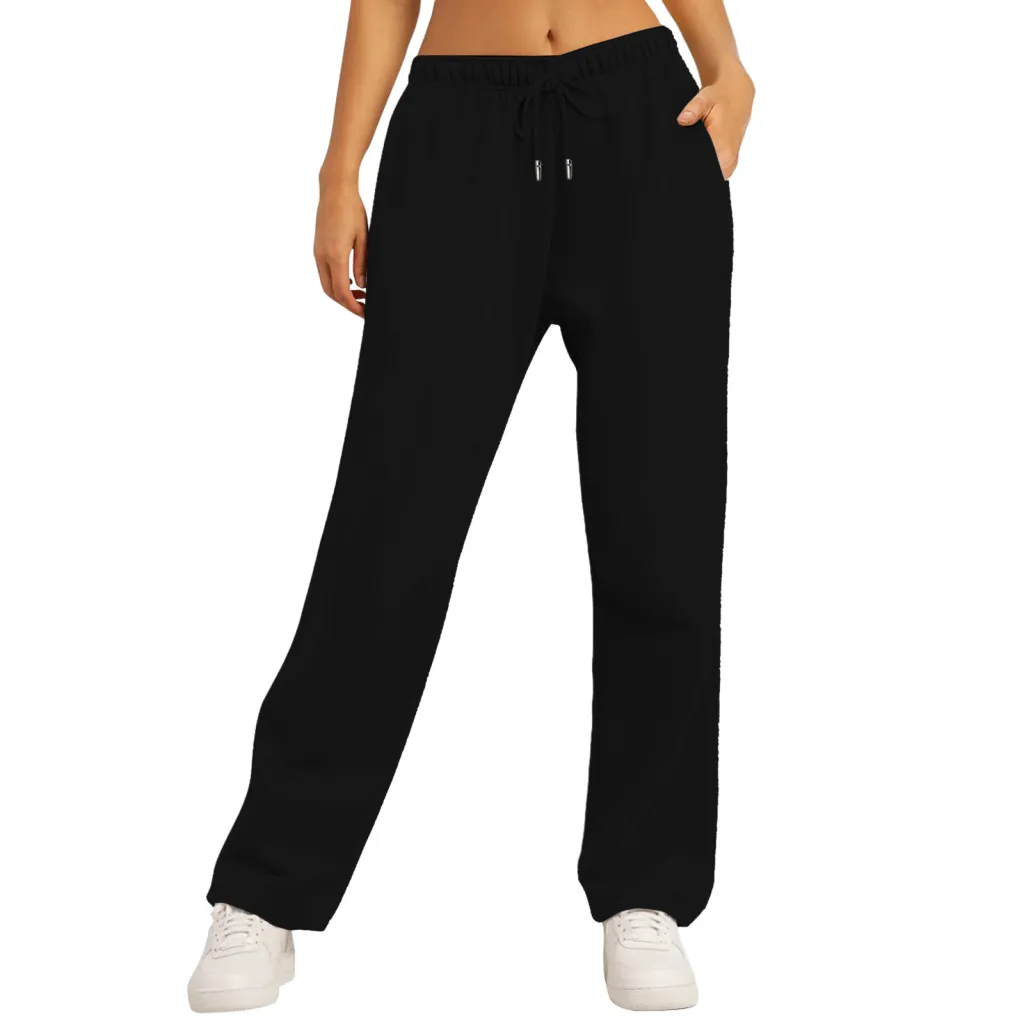 Women's Casual Loose Solid Color Sweatpants - Black