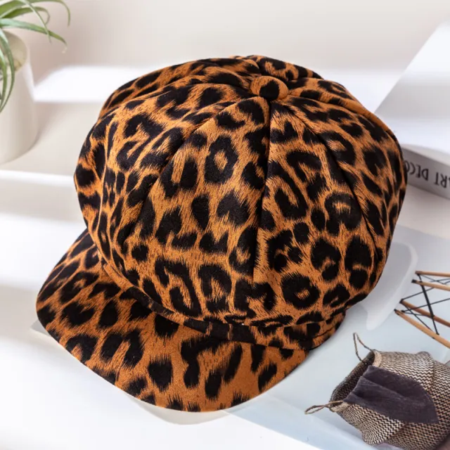 Women's Fashion Personalized Leopard Print Octagonal Hat Camel - Shop at LoveMi