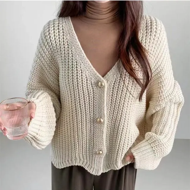 Sweater Cardigan Autumn And Winter New Loose Slimming Sweater Apricot - Shop at LoveMi