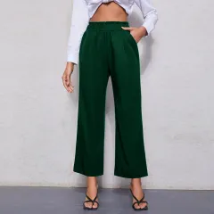 Women's Slim Waist Straight Leg Cropped Casual Pants - Green - View 1