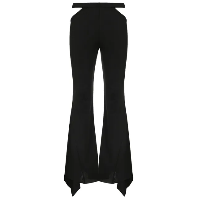 High Waist Hollow out Bell bottom Pants Black - Shop at LoveMi