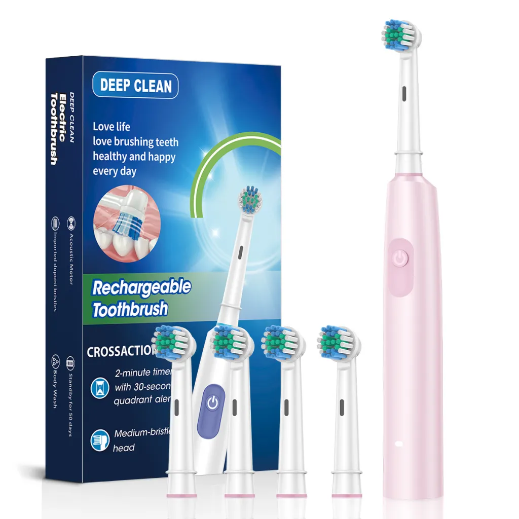 Rotating Round Head Electric Toothbrush Punching Style - Pink