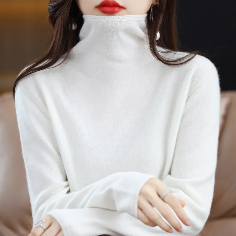 Women's Pile Collar Pullover Long-sleeved Sweater - Cream