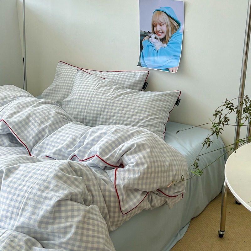 Small Plaid Pure Cotton Washed Cotton Four-piece Set - Image 2