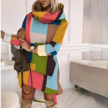 Women's Long Sweater Color Matching Printed Street Printed Color - Shop at LoveMi