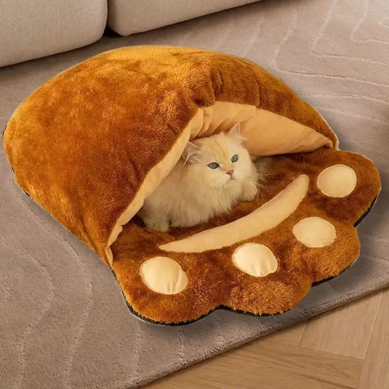 Winter Warm Cute Bear Paw Cat Bed