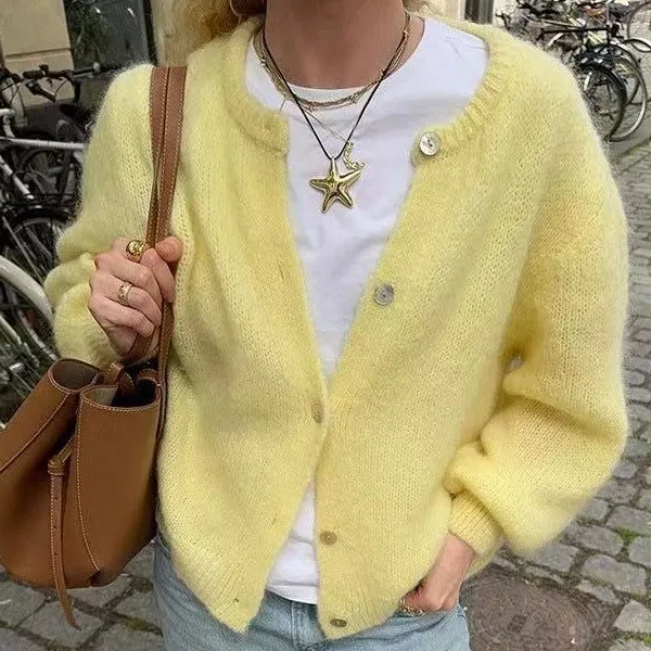 Autumn New Casual Women's Sweater Coat Yellow - Shop at LoveMi