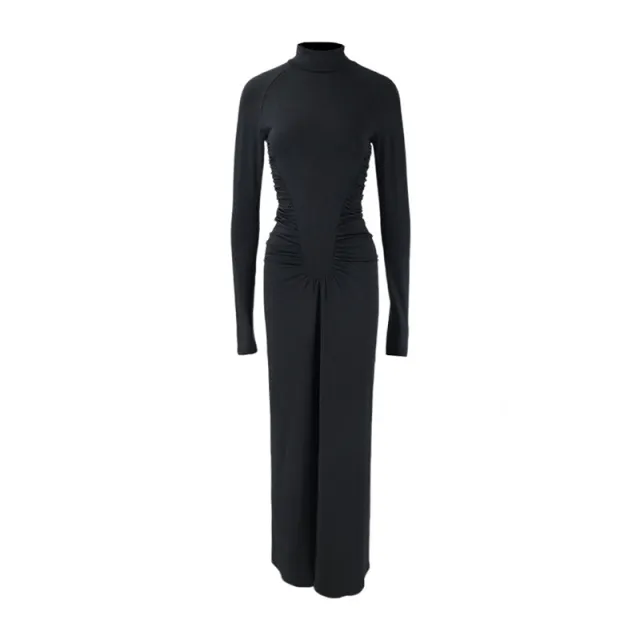 Turtleneck Long Sleeve Floorlength Dress Black - Shop at LoveMi