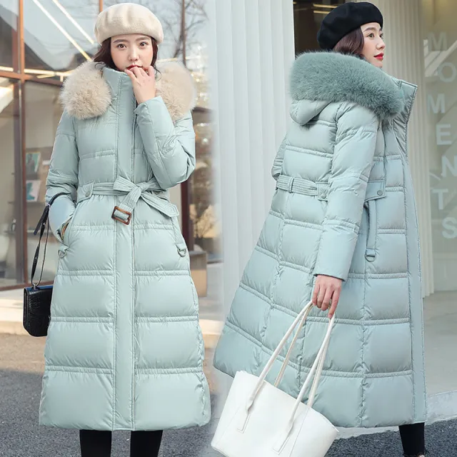Over the knee Down Cotton Jacket Thickened Cotton padded Coat Green - Shop at LoveMi
