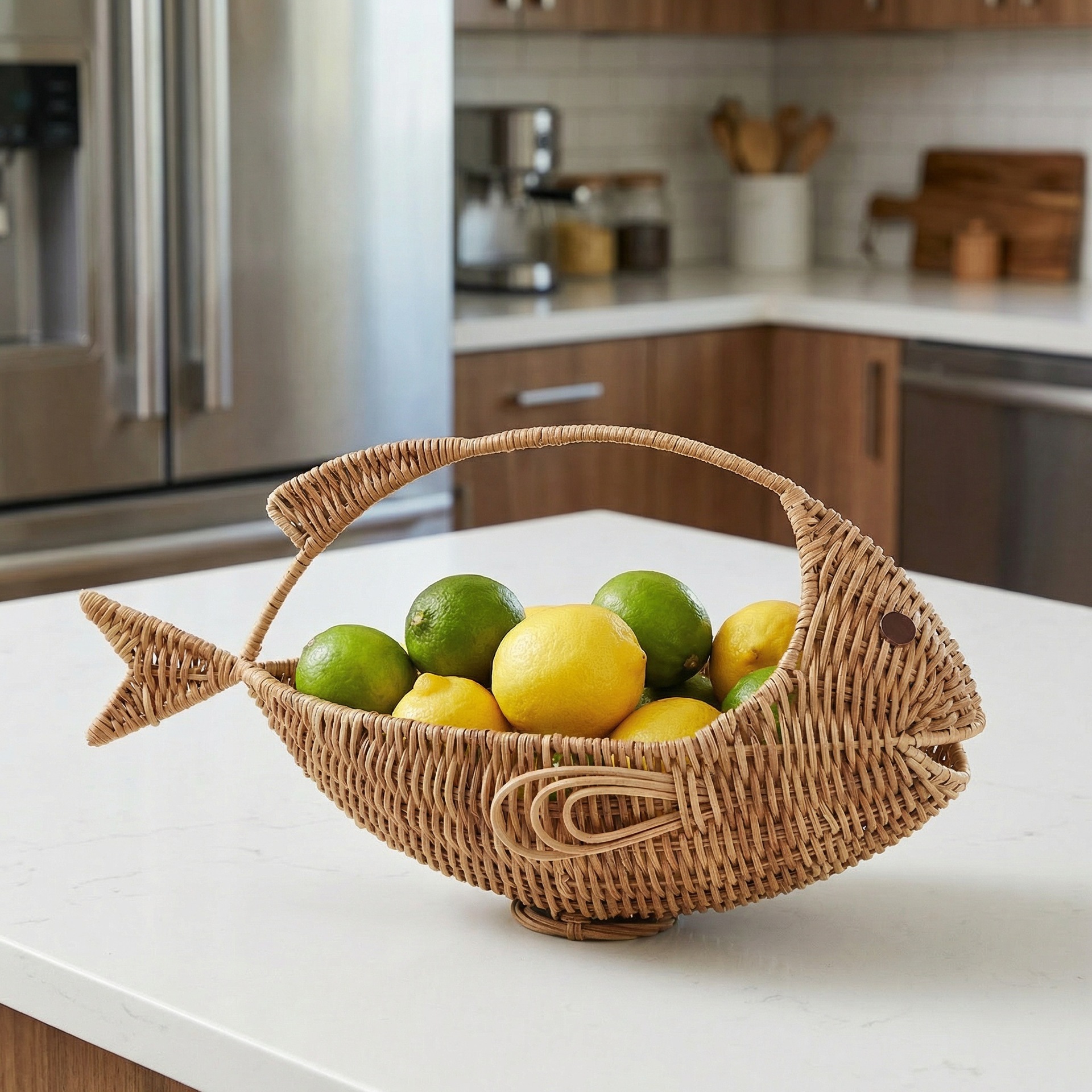 Natural Rattan-woven Fish-shaped Home Decor Storage Basket