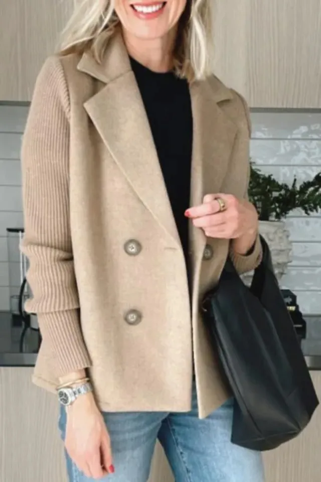 Women's Elegant Wool Stitching Woolen Coat Commuter Suit Khaki - Shop at LoveMi