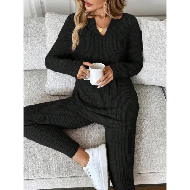 Women's Solid Color Casual Thermal Underwear Set Black - Shop at LoveMi
