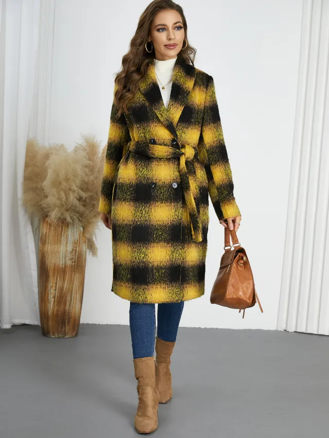 Winter Retro Slim Temperament Double Row Long cut Coat Yellow - Shop at LoveMi