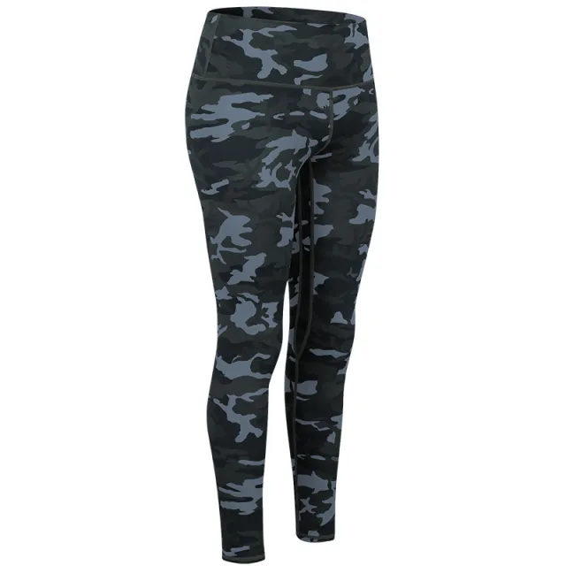 Women's Fashion Casual Printing High Waist Hip Lift Sports Trousers Dark Gray Camouflage - Shop at LoveMi