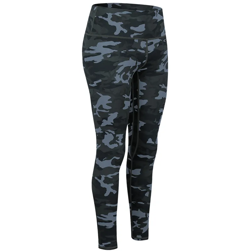 Women's Fashion Casual Printing High Waist Hip Lift Sports Trousers - Dark Gray Camouflage