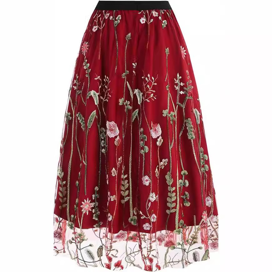 Womens Slim-Fit Floral Tulle Skirt