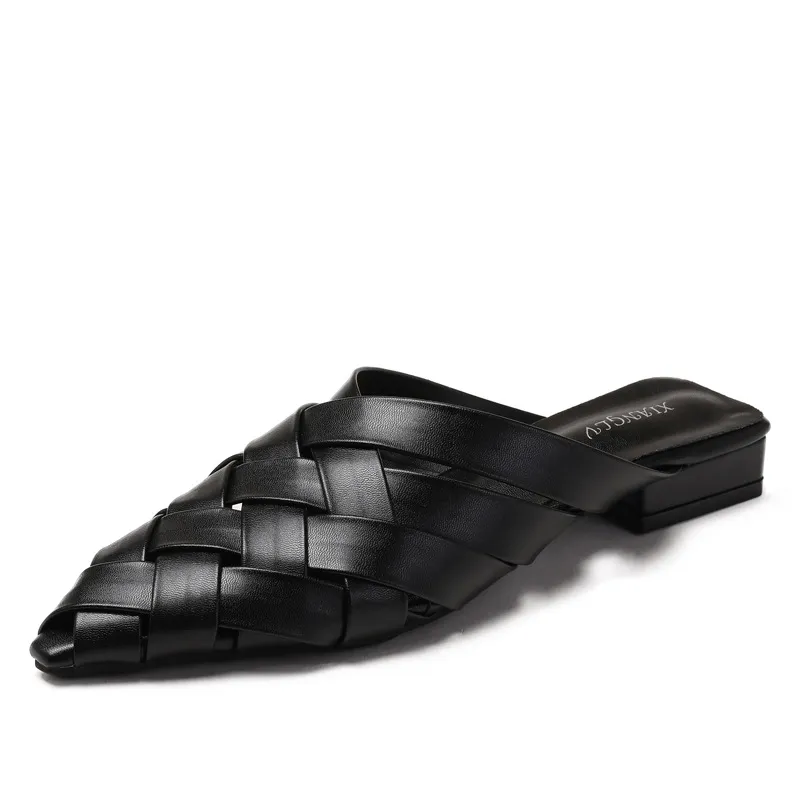 Womens Hollow-out Woven Pointed-toe Sandals